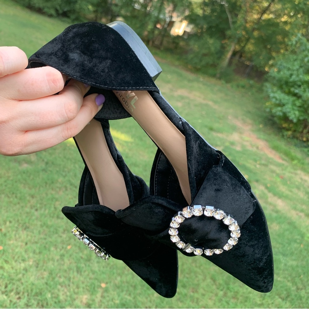 Velvet Pointed Rhinestone Ring Slip-On Loafers - Picture 13 of 16